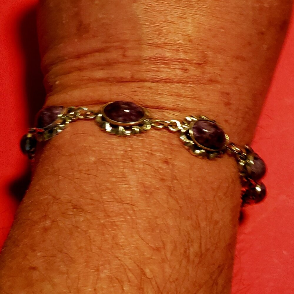 Vintage 925 8 Stone Charoite Tennis Bracelet
